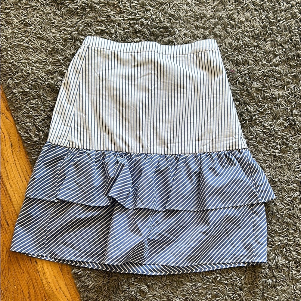 NWOT J. Crew Factory Tiered Striped Skirt Blue and White Size 2